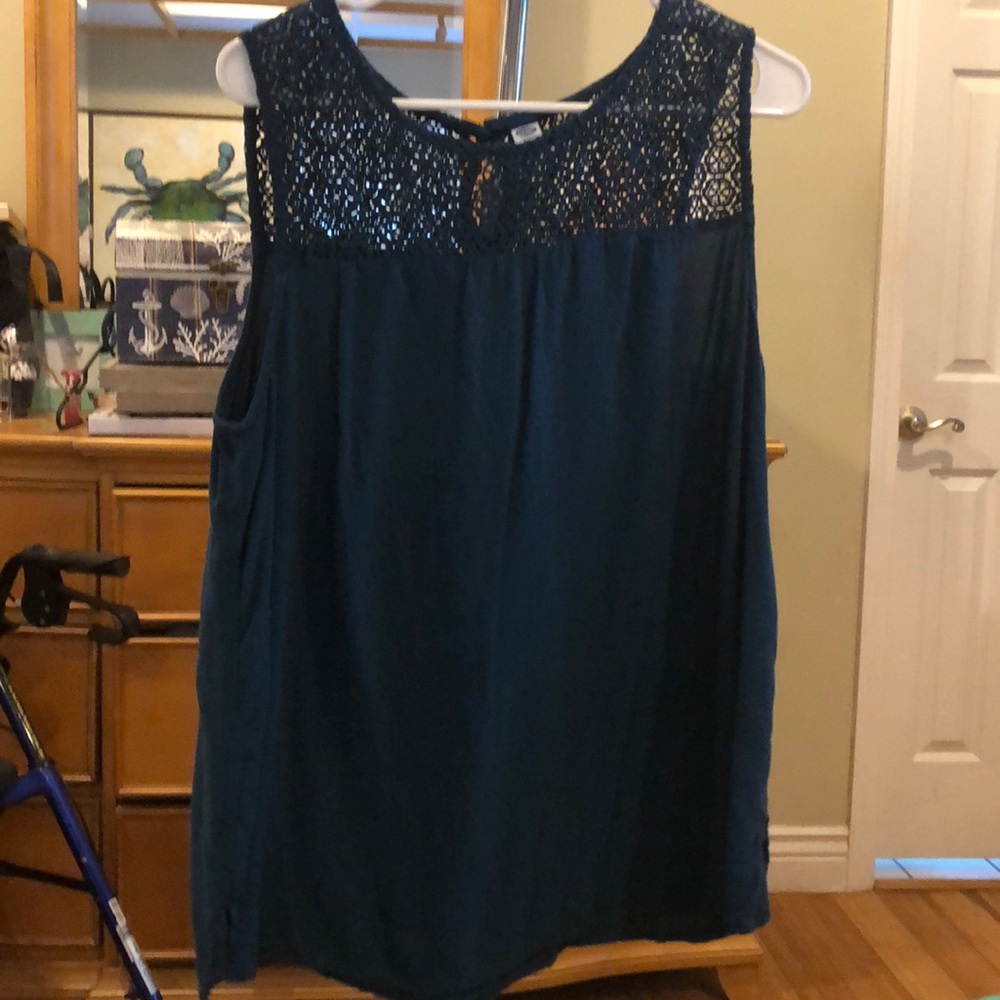 Old Navy Teal Sleeveless Top w/ Lace Yoke Lg